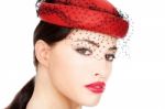 Woman With Red Hat Stock Photo