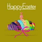 Happy Easter Bunny Egg  Card  Gold Paper Art Design Stock Photo