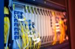 Fiber Optic With Servers In A Technology Data Center Stock Photo