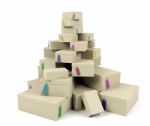 Pile Of Boxes With Price Tags Stock Photo