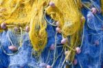 Blue And Yellow Fishing Nets Stock Photo