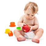 Cute Infant Boy With Apple Stock Photo