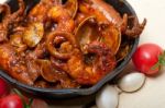 Fresh Seafoos Stew On An Iron Skillet Stock Photo