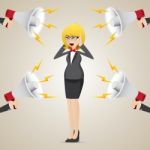 Cartoon Businesswoman With Noisy Megaphone Stock Photo