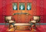 Cartoon  Illustration Interior Chinese Room With Separated Layers Stock Photo