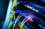 Fiber Optic With Servers In A Technology Data Center Stock Photo