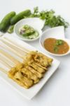 Thai Style Pork Satay With Peanut Sauce Stock Photo