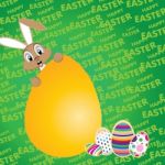 Easter Bunny With Big Egg On A Green Background. Happy Easter Day For Colorful Egg Stock Photo