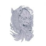 Hannya Mask And Koi Fish Drawing Stock Photo