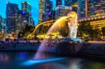 Singapore - Aug 8 ,2017 : Merlion Statue And Cityscape In Singapore Stock Photo