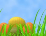 Easter Eggs Means Green Grass And Pasture Stock Photo