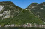 View Of Hallstatt From Hallstatt Lake Stock Photo