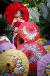 Thai Woman In Traditional Costume Stock Photo