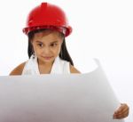 Girl Playing An Engineer Stock Photo