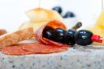 Mix Cold Cut On A Stone With Fresh Pears Stock Photo