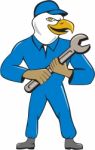 American Bald Eagle Mechanic Spanner Cartoon Stock Photo