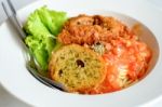 Pasta With Meatballs And Parsley With Tomato Sauce Stock Photo