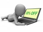 Twenty Percent Off Monitor Means 20% Deduction Or Sale Online Stock Photo