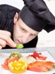 Chef Decorating Delicious Fruit Plate Stock Photo