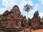 Banteay Srei Red Sandstone Temple Stock Photo