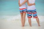 Couple Hug Together On The Beach Stock Photo