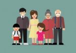 Big Family Together In Flat Style Stock Photo