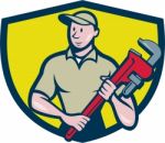 Plumber Holding Monkey Wrench Crest Cartoon Stock Photo