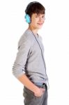 Teenage Boy With Headphone Stock Photo