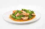 Prawns With Broccoli Fried Sauce Stock Photo