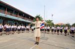 Student 9-10 Years Old, Scout Assembly, Scout Camp In Bangkok Thailand Stock Photo