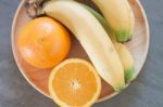 Healthy Fruits With Oranges And Bananas Stock Photo