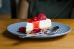 Strawberry Cheesecake On Dish Stock Photo