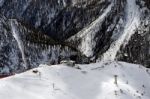 View From Sass Pordoi In The Upper Part Of Val Di Fassa Stock Photo