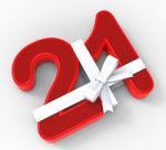 Number Twenty One With Ribbon Means Birthday Celebrations Or Eve Stock Photo