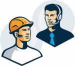 Construction Worker Telemarketer Retro Stock Photo