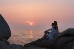 Pre Wedding Outdoor Romantic Sunse Stock Photo