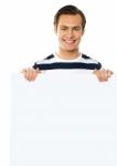 Young Male Holding Blank Board Stock Photo