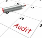 Audit Calendar Shows Inspecting And Verifying Finances Stock Photo