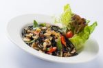 Spicy Black Pasta With Clams Stock Photo