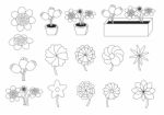 Linear Cartoon Flowers Stock Photo