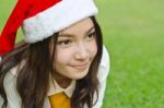 Beautiful Young Santa Clause Woman Stock Photo