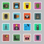 Camera And Accessory Icon Sticker Set  Illustration Stock Photo