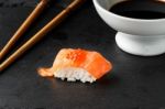 Salmon Nigiri With Salmon Roe Stock Photo