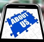 About Us Smartphone Shows Contact And Website Information Stock Photo