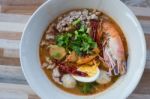 Spicy Prawn Soup With Egg Or Tom Yum Goong,thai Style Stock Photo