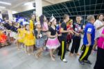 Student 9-10 Years Old, Scout Activities, Dance Performances Around The Fire., Scout Camp Bangkok Thailand Stock Photo