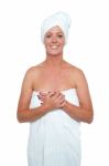 Sexy Middle Aged Spa Woman In White Towel Stock Photo