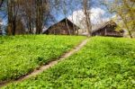 Two Wooden Houses On The Hill Stock Photo