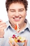 Chubby Man And Salad Stock Photo