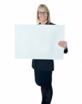 Senior Businesswoman Holding Board Stock Photo